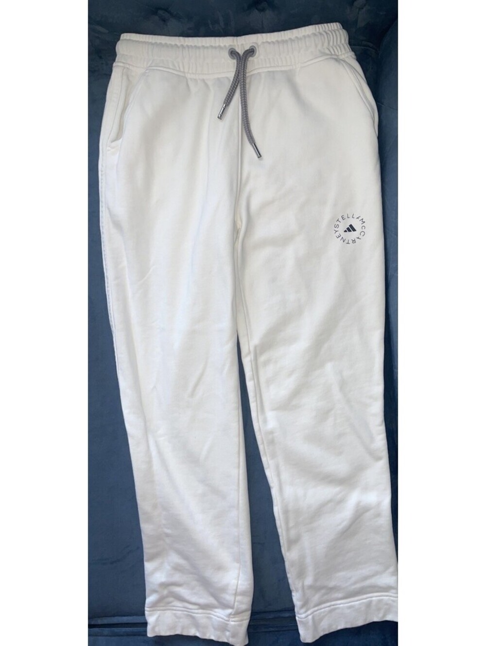 Adidas x Stella McCartney Sweatpants L White Drawstrings Logo Women Pockets FLAW - Picture 11 of 15